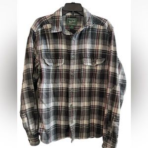 Woolrich Mens M Black White Red Plaid Flannel Long Sleeve Button Up Shirt